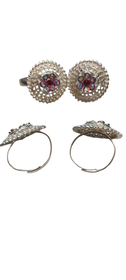 Nari Nakhre Designer Silver-Plated Toe Rings with Stone Studs