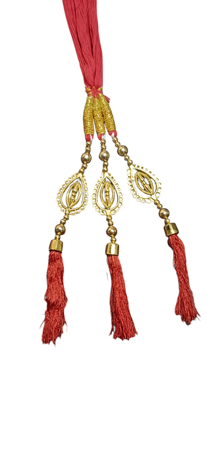 "Nari Nakhre Red & Gold Tassel Bridal Paranda for Festive Hair Styling"