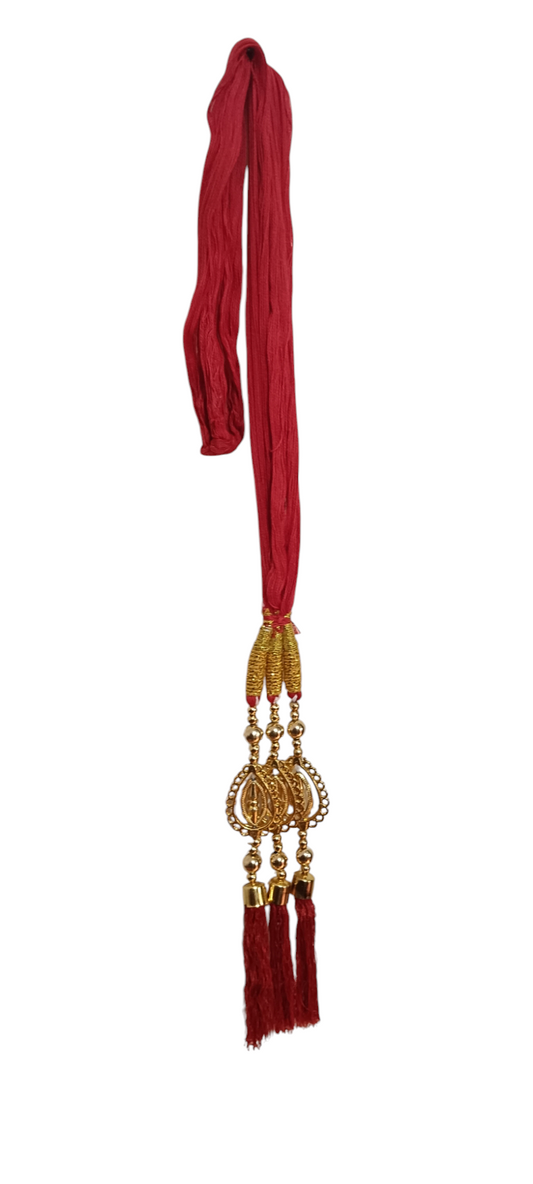 "Nari Nakhre Red & Gold Tassel Bridal Paranda for Festive Hair Styling"