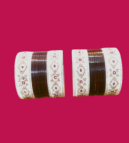 Nari Nakhre Chuda Bridal Bangle Set - White & Maroon