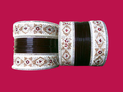 Nari Nakhre Chuda Bridal Bangle Set - White & Maroon